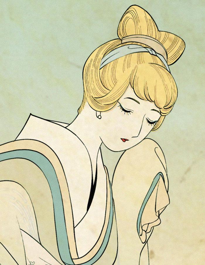 日本画师绘制浮世绘风迪士尼公主与众多动漫acg角色